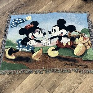 Disney Mickey and Minnie Colorful Woven Tapestry Throw Blanket